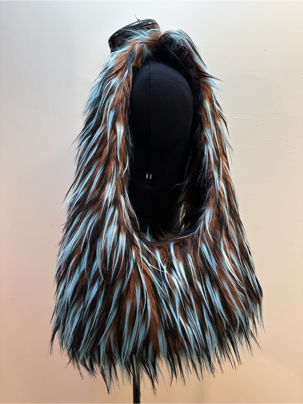 Handmade Brown Light Blue Black Spiked Funky Fun Faux Fur Small Shoulder Bag
